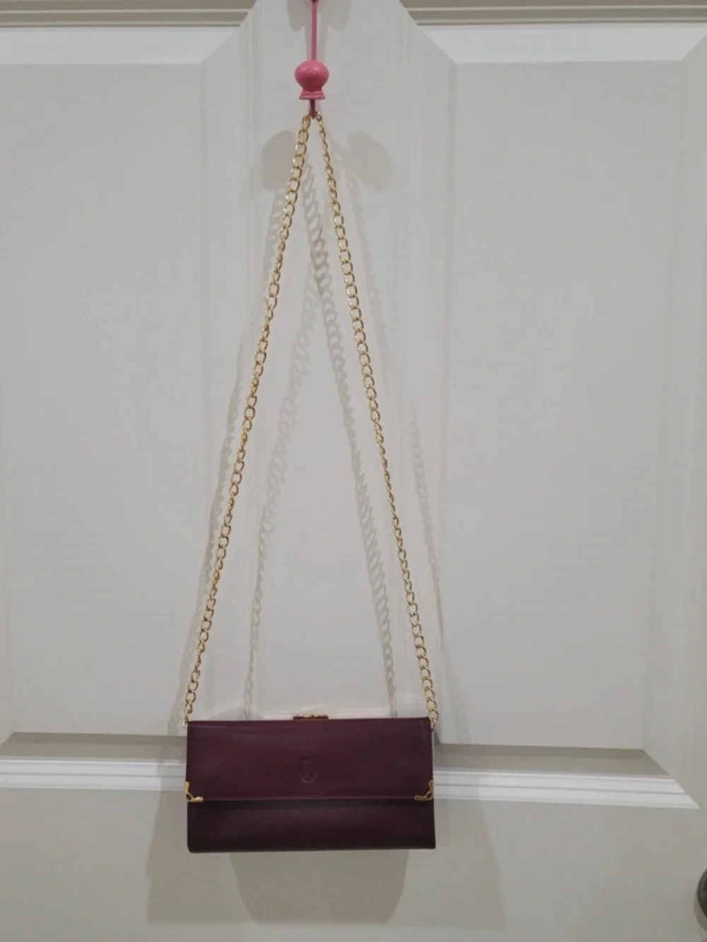 Cartier Burgundy Leather Chain Shoulder Bag with Gold Hardware